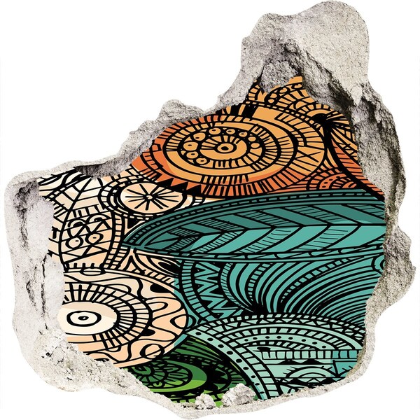 Pegatina efecto 3d pared rota decorativa Patrones coloridos sobre un fondo de piedra.
