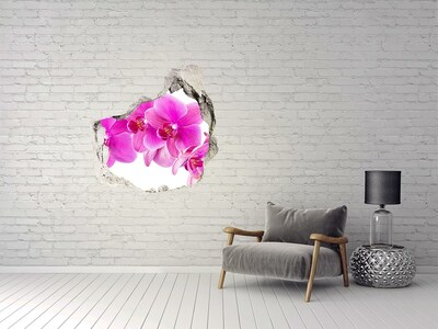 Vinilo adhesivo efecto agujero 3d para casa Flores de orquídea en un agujero de hormigón.
