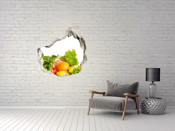 Pegatina pared rota trampantojo decorativo Frutas y verduras en un agujero en la pared