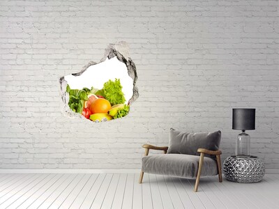 Pegatina pared rota trampantojo decorativo Frutas y verduras en un agujero en la pared