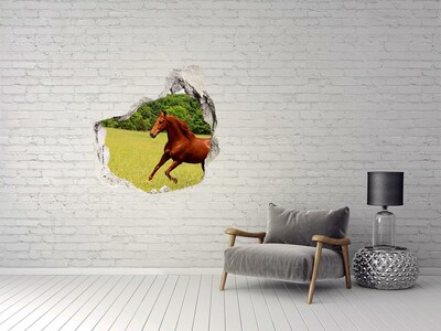 Dziura 3d fototapeta na ścianę Galloping Horse in a Scenic Meadow