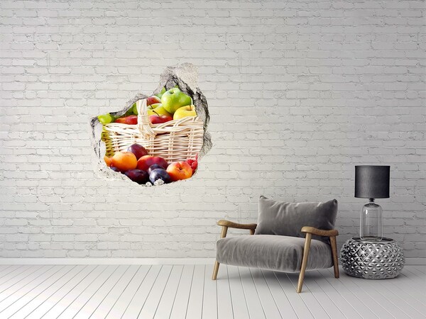 Pegatina efecto 3d pared rota decorativa Una cesta llena de fruta