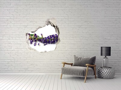 Vinilo adhesivo efecto agujero 3d para casa Flor de lavanda a través de un agujero en la pared.