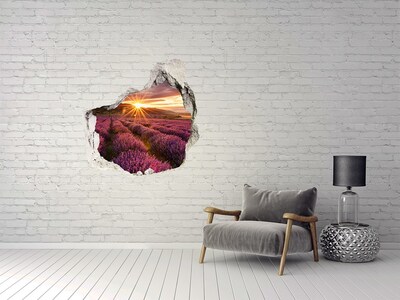 Vinilo adhesivo efecto agujero 3d para casa Campo de lavanda al atardecer