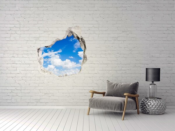 Pegatina efecto 3d pared rota decorativa Cielo azul con nubes