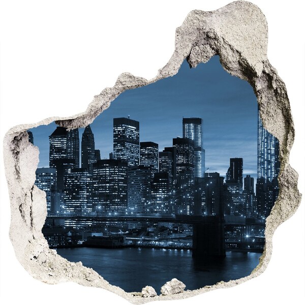 Vinilo adhesivo efecto agujero 3d para casa Vista de Nueva York de noche
