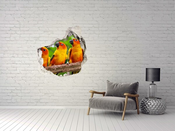 Pegatina efecto 3d pared rota decorativa Loros tropicales en un agujero en la pared