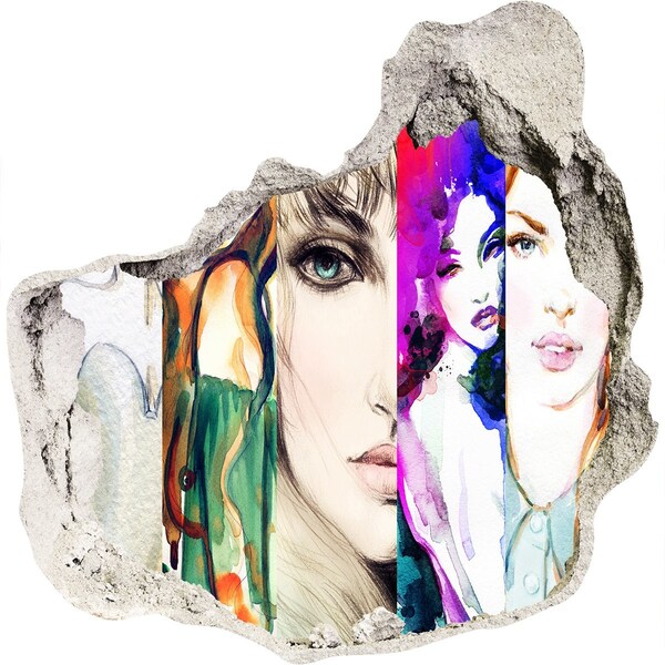 Pegatina pared rota trampantojo decorativo Retratos femeninos en un agujero en la pared