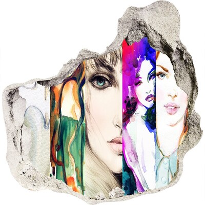 Pegatina pared rota trampantojo decorativo Retratos femeninos en un agujero en la pared