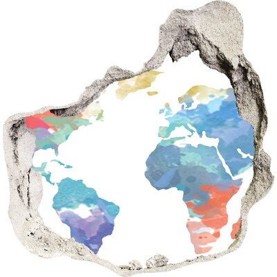 Vinilo adhesivo efecto agujero 3d para casa Mapa del mundo en un agujero en la pared