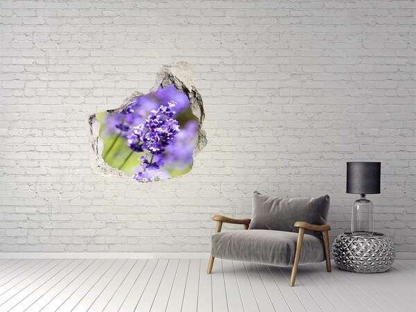 Pegatina efecto 3d pared rota decorativa Flores de lavanda en un agujero virtual