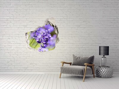 Pegatina efecto 3d pared rota decorativa Flores de lavanda en un agujero virtual