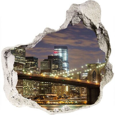 Pegatina efecto 3d pared rota decorativa Vista del puente de Brooklyn de noche