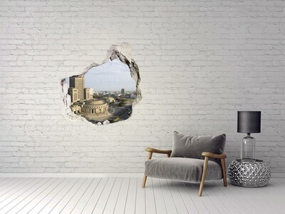 Fototapeta dziura na ścianę 3d Widok na Warszawę z dziury w ścianie