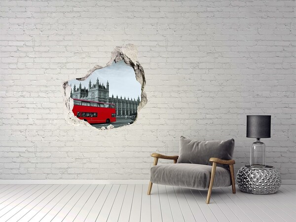 Fototapeta dziura na ścianę 3d Londyńska sceneria z czerwonym autobusem
