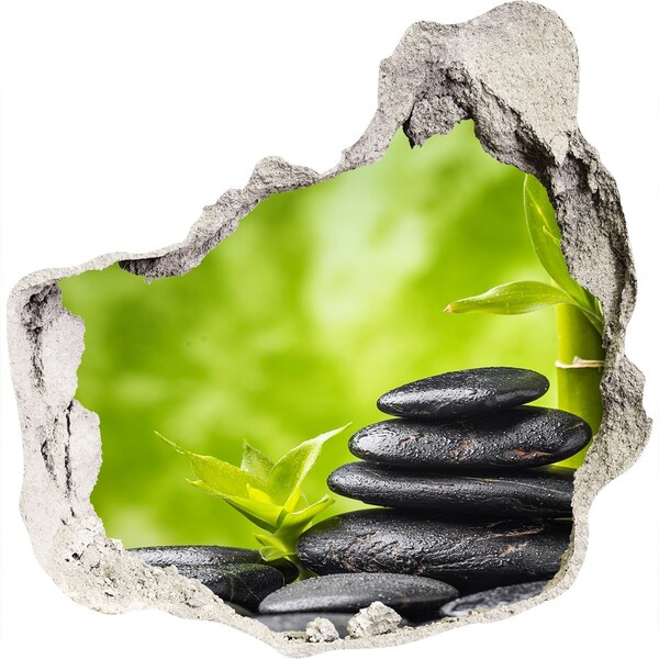 Vinilo decorativo boquete pared irregular Un oasis de paz con piedras.