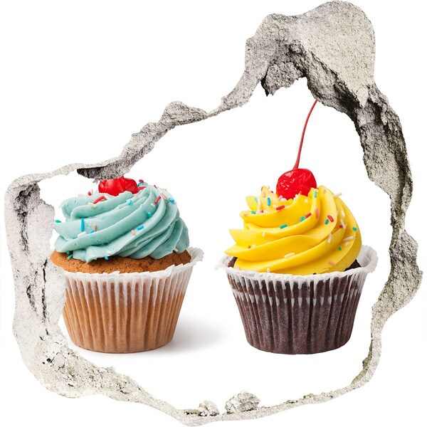 Vinilo adhesivo efecto agujero 3d para casa Deliciosos cupcakes en un agujero en la pared