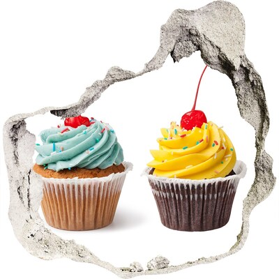 Vinilo adhesivo efecto agujero 3d para casa Deliciosos cupcakes en un agujero en la pared