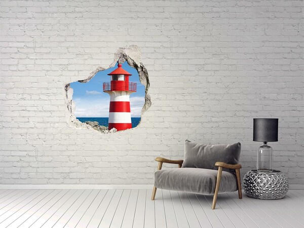 Pegatina efecto 3d pared rota decorativa Un faro en la orilla del mar