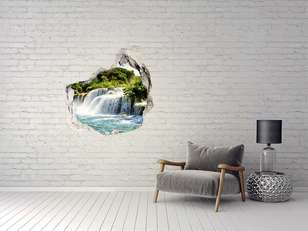 Vinilo decorativo boquete pared irregular Una cascada entre la vegetación.