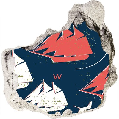 Vinilo decorativo boquete pared irregular Barcos en el mar