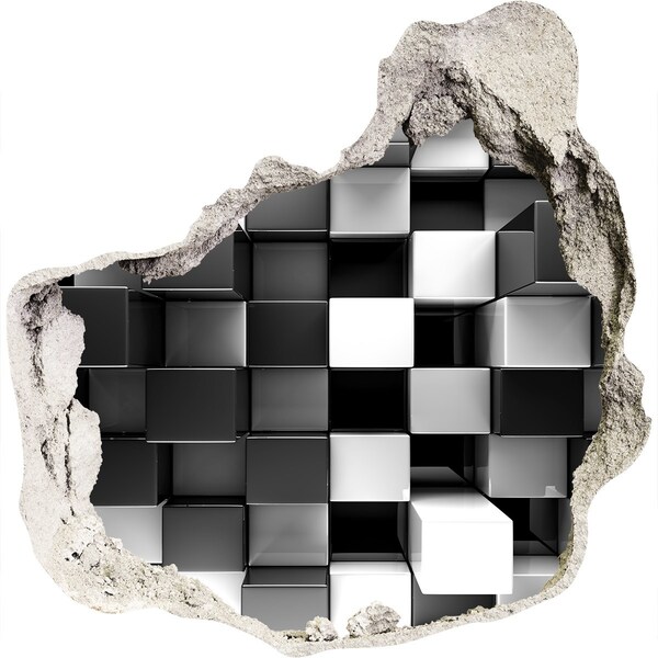 Vinilo decorativo boquete pared irregular Cubos blancos y negros en la pared.