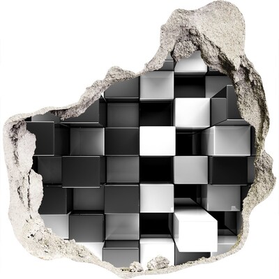 Vinilo decorativo boquete pared irregular Cubos blancos y negros en la pared.