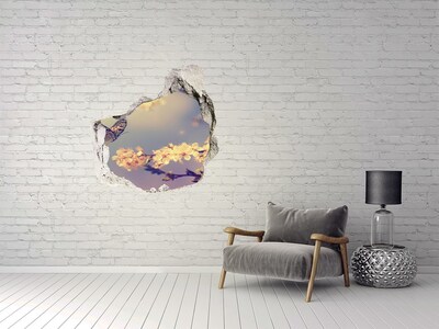Vinilo adhesivo efecto agujero 3d para casa Paisaje floral con una mariposa.