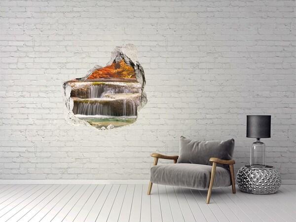 Vinilo decorativo boquete pared irregular Cascada en el paisaje otoñal