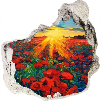 Pegatina efecto 3d pared rota decorativa Prado de flores bajo el sol