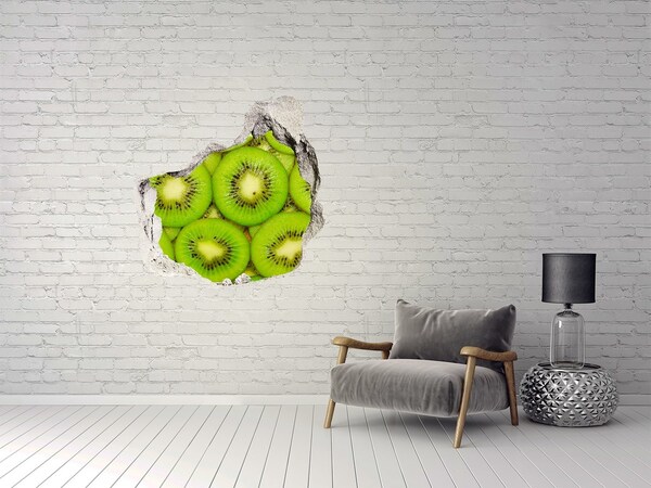 Pegatina efecto 3d pared rota decorativa Piezas de kiwi en la pared