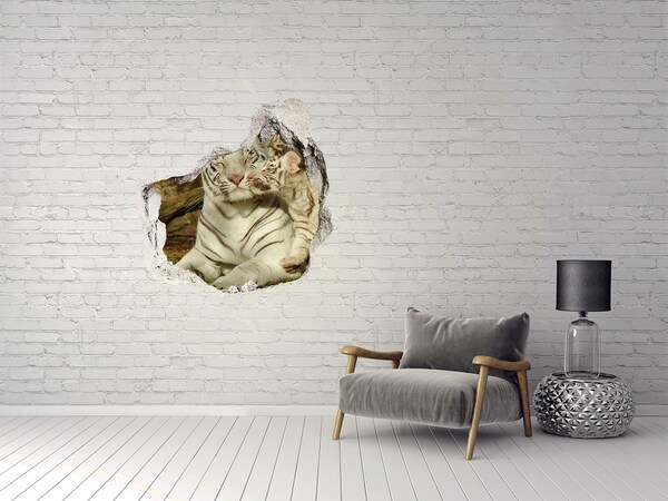 Vinilo decorativo boquete pared irregular Tigres blancos en la naturaleza