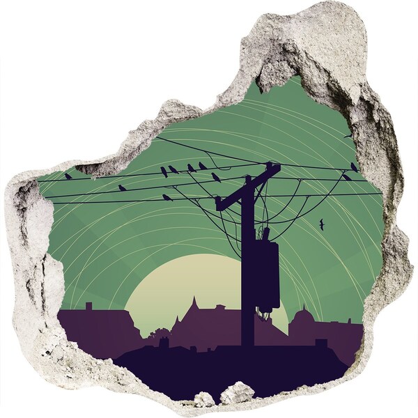 Pegatina efecto 3d pared rota decorativa Atardecer en la ciudad