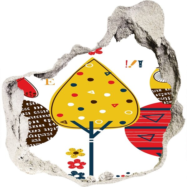 Pegatina pared rota trampantojo decorativo Árboles coloridos en un agujero en la pared.