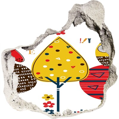 Pegatina pared rota trampantojo decorativo Árboles coloridos en un agujero en la pared.