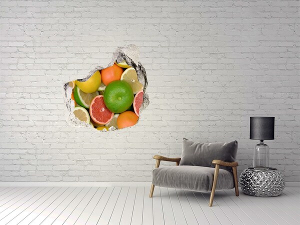 Vinilo decorativo boquete pared irregular El paraíso de las frutas detrás del muro