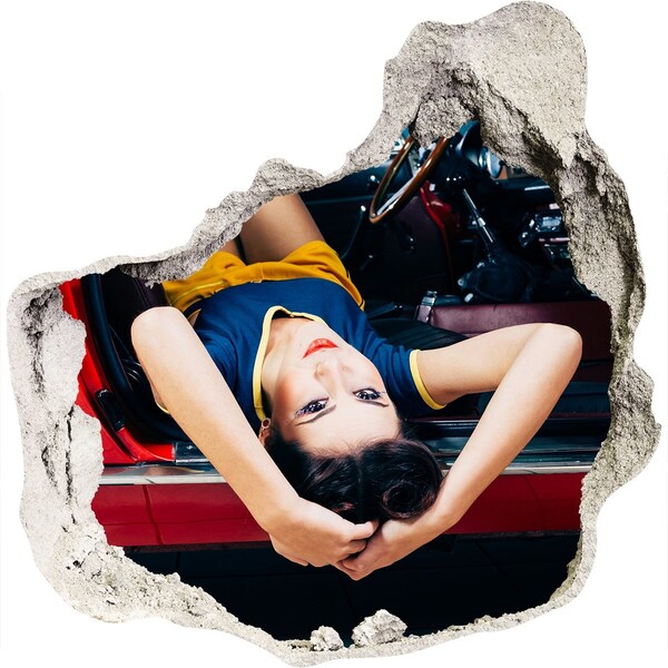 Pegatina pared rota trampantojo decorativo Mujer en un coche clásico