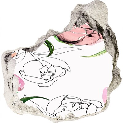 Vinilo adhesivo efecto agujero 3d para casa Un mural floral detrás de una pared dañada.