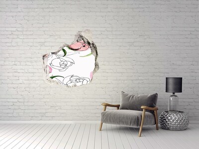 Vinilo adhesivo efecto agujero 3d para casa Un mural floral detrás de una pared dañada.