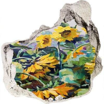 Pegatina efecto 3d pared rota decorativa Flores de girasol en el jardín.