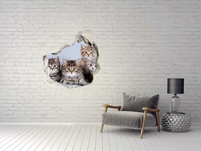 Pegatina pared rota trampantojo decorativo Gatitos en un agujero en la pared