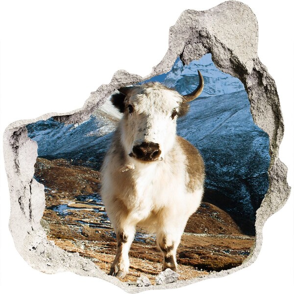 Vinilo adhesivo efecto agujero 3d para casa Búfalo de montaña en un agujero en la pared