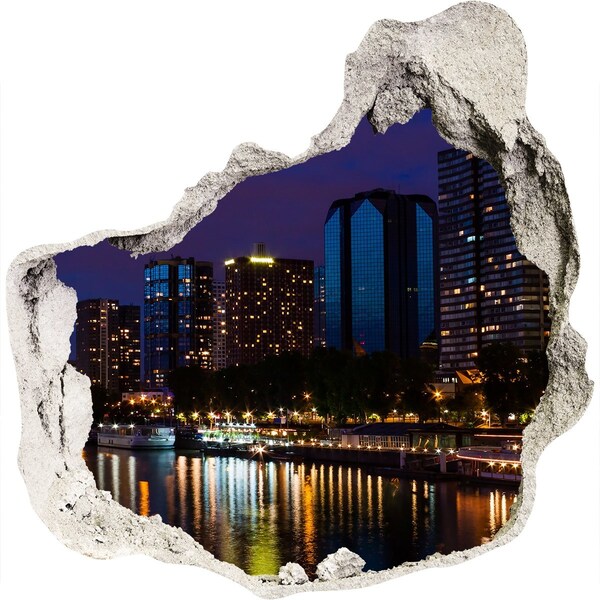 Vinilo decorativo boquete pared irregular Panorama nocturno de la ciudad