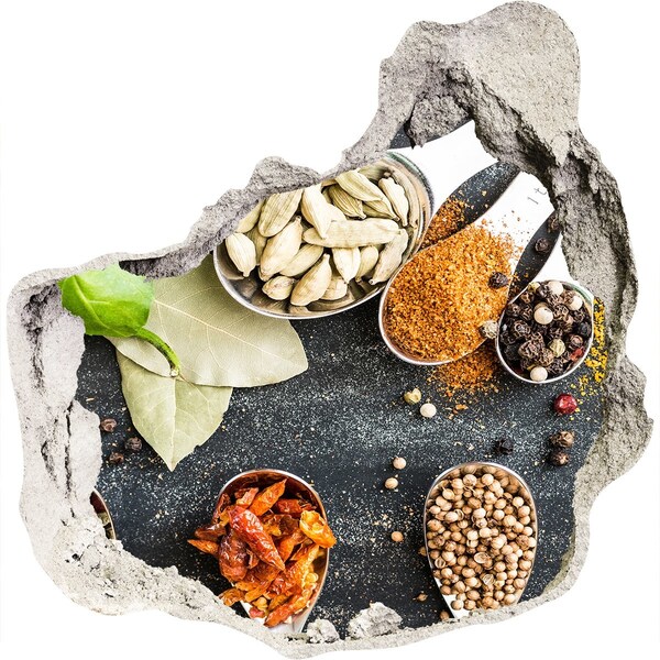 Pegatina efecto 3d pared rota decorativa Especias de cocina en un agujero en la pared