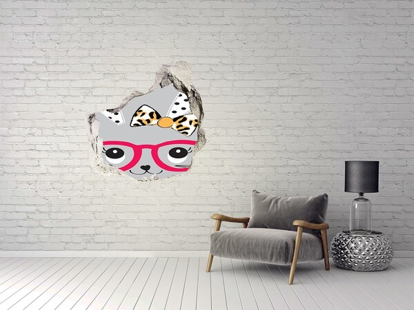 Vinilo adhesivo efecto agujero 3d para casa Gatito con gafas