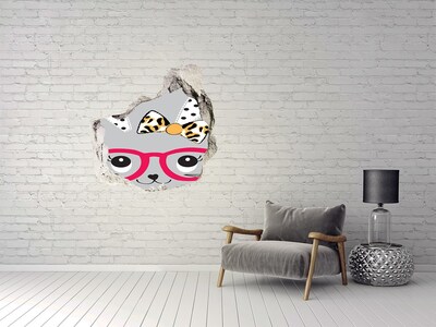 Vinilo adhesivo efecto agujero 3d para casa Gatito con gafas