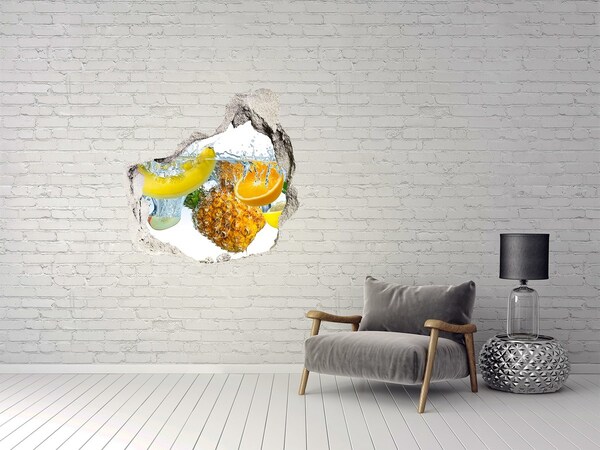 Vinilo adhesivo efecto agujero 3d para casa Cascada de frutas en hormigón
