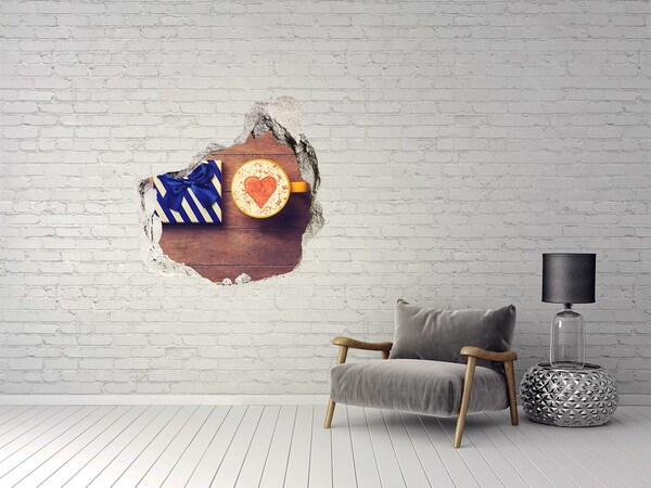 Vinilo decorativo boquete pared irregular Regalo de café con corazón