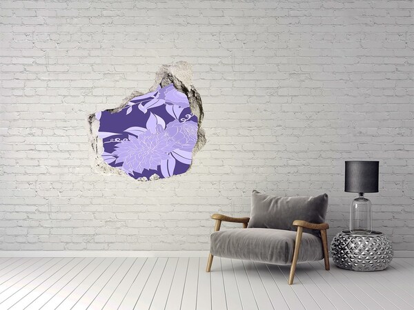 Vinilo decorativo boquete pared irregular Motivo floral sobre fondo morado.