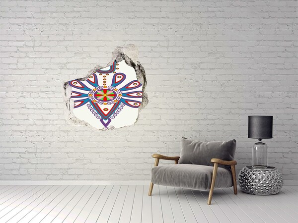 Pegatina efecto 3d pared rota decorativa Un patrón colorido sobre el fondo de una pared dañada.